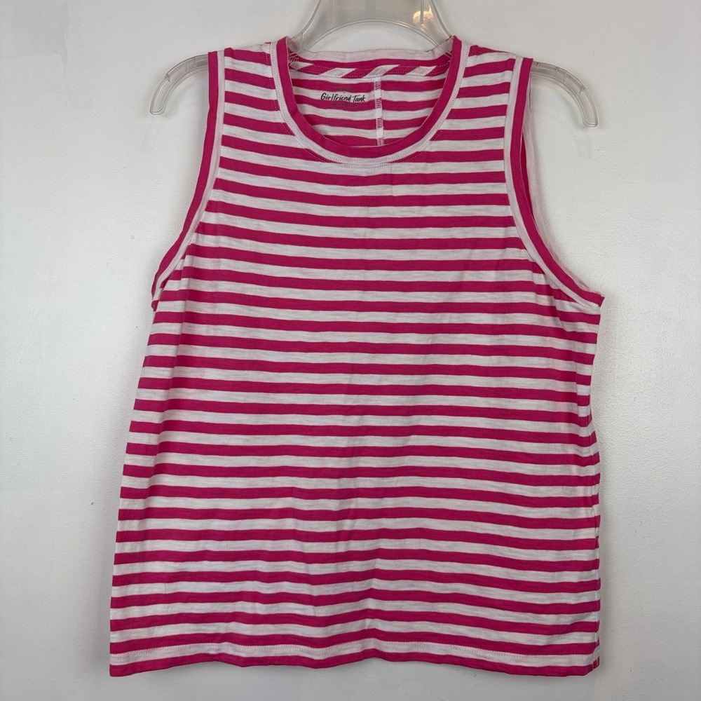 J Crew Girlfriend Tank Top Womens Small Pink White Stripe Casual Summer Beach